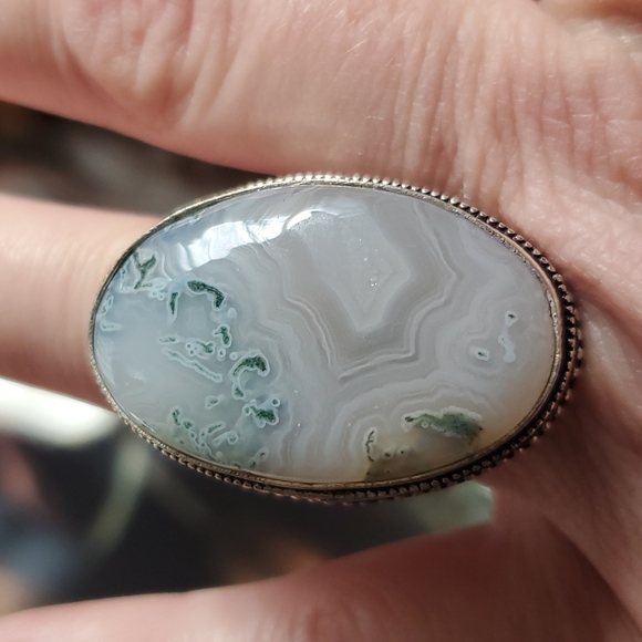 New Huge Moss Agate 925 Silver Statement Ring. - Picture 10 of 16